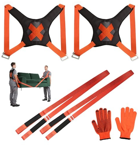 LKFDTW Tragegurte Umzug für 2 Personen - Möbeltragegurte aus Polyester mit Schulterpolster | Transportgurt für Möbel, Matratzen, Kühlschränke | Inkl. Anti-Rutsch-Handschuhe (380kg Traglast)