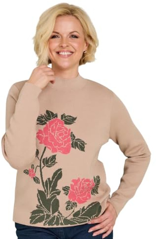 Amber Ladies Floral Intarsia Turtle Neck Jumper Long Sleeve Knit