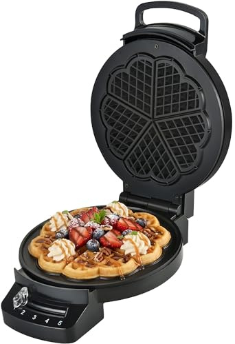 HEINNER HWF-F1200BK Waffle Iron – 1200W Power, Non-Stick Coating, Adjustable Thermostat, Vertical Storage, White, 3-Year Warranty (Black)