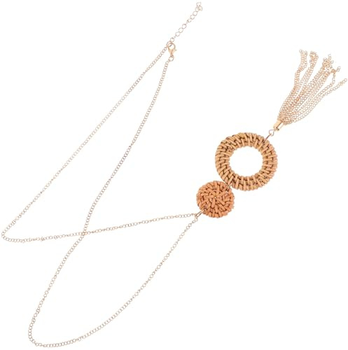 KOMBIUDA Woven Charms Pendant Necklace Straw Necklace for Women Aesthetic Jewelry