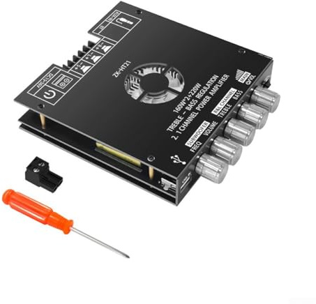 HanOaki ZK-HT21 Amplificateur de puissance/amplificateur 2.1 canaux | 2 x 160 W + 220 W avec TDA7498E | Entrées audio AUX et USB | Pour haut-parleurs et systèmes de cinéma maison