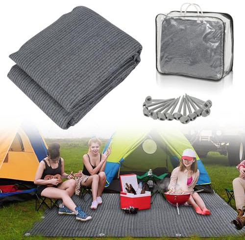 Vkechh Vorzeltteppich Markisenteppich, Camping Teppich Zeltteppich, Outdoor Campingmatte mit Löchern, Heringe und Tragetasche, Atmungsaktiv rutschfest Wohnwagen-Teppich