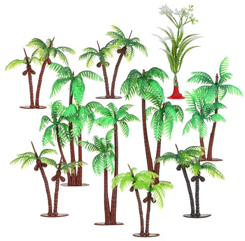 Kynigo Lot de 10 palmiers miniatures artificiels en plastique - Arbres miniatures - Arbres verts - Décoration pour diorama - Paysage - Maison de poupée - Décoration de gâteau