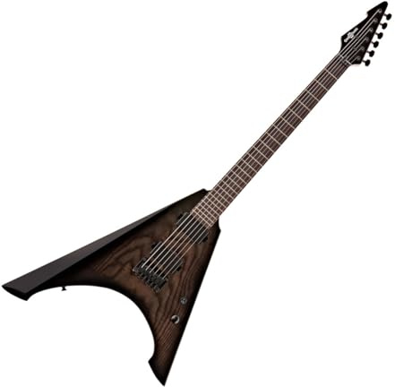 Harlem V Electric Guitar by Gear4music, Black | Unique burl top with aggressive bevelled styling, slim maple neck, dual humbuckers for full tone, 2-octave fretboard