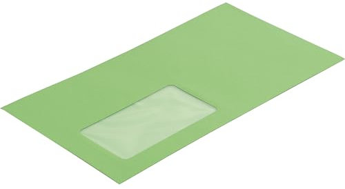 100 Stück, Farbige Briefumschläge, DIN C6/5, Haftklebung mit Abziehstreifen, Gerade Klappe, 130 g/qm Colorista, Mit Fenster, Grün, Blanke Briefhüllen