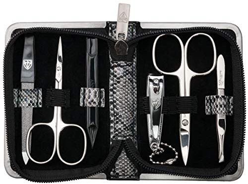 DREI SCHWERTER - 6-tlg. Maniküreset 'Ravenna' | Nagelpflegeset im Kunstleder Etui Kunstleder Schlangenoptik| Inhalt: Nagelschere, Hautschere, Nagelknipser, Saphirnagelfeile, Nagelreiniger, Pinzette