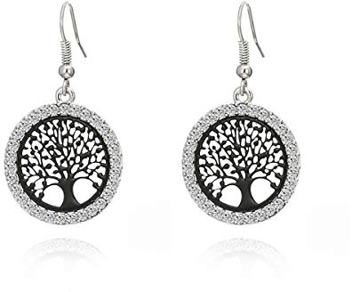 Orecchini pendenti da donna, con albero della vita, in oro e argento, ipoallergenici, con cristalli di zirconia cubica e Oro rosa, colore: rosa, cod. EH05607