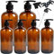 Youngever 6 Pack Empty Amber Glass Pump Bottles, 2 Pack 500ML and 4 Pack 250ML Pump Bottles Refillable Containers for Essential Oils, Cleaning Products, Lotions, Aromatherapy, Durable Black Pumps