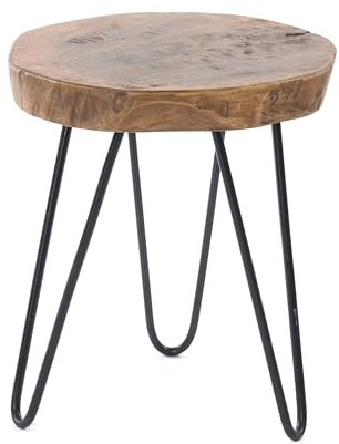 DESIGN DELIGHTS BEISTELLTISCH BAUMSCHEIBE | Tamarindenholz, Metall, Ø 34 cm, H38 cm | Couchtisch, Blumentisch, Telefontisch aus Holz