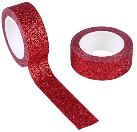 Syntego Glitter Washi Tape Decorative Craft Self Adhesive Stick On Sticky Glitter Trim (Red)