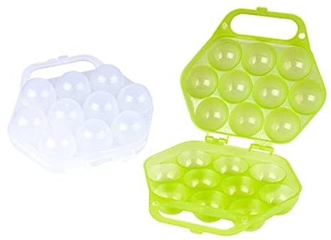 Eier-Box, 2 Stück, Eierbehälter, Eierschachtel mit Deckel, Transportbox mit Griff, Ei-Aufbewahrungsbox, für je 10 Eier, Kunststoff, grün, transparent