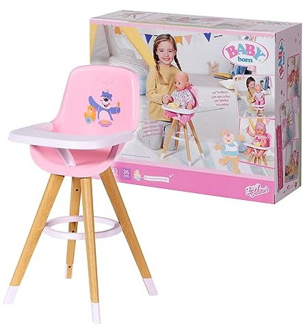Zapf Creation 829271 BABY born Hochstuhl – moderner Puppenhochstuhl in Holzoptik in weiß und rosa