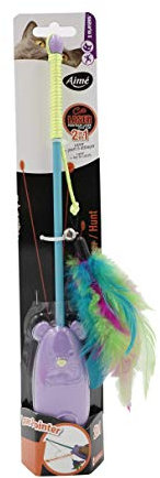 Aime Jouet pour Chat Jouet 2 en 1 Canne à Pêche Laser Jouet Électronique/Interactif Plumes Multicolores/Grelots