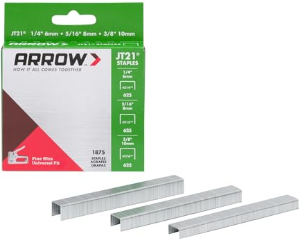 Arrow 21MP1 JT21 Dünne Draht-Heftklammern, Multipack für Heftpistolen und Hefter, Verwendung für Polster, Handwerk, allgemeine Reparaturen, inklusive 1/4 Zoll, 5/16 Zoll und 3/8 Zoll, 1875 Stück,