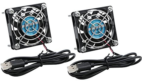 Rowiz 2pcs 5V 60mm (6cm) USB Cooling Fan, Case Fan with Protective Metal Grille, Silent Heatsink for Router PC CPU TV Box, 60×60×25mm