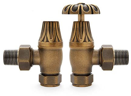 Castrads Chatsworth Manual Traditional Radiator Valve & Lockshield Set (Natural Brass)
