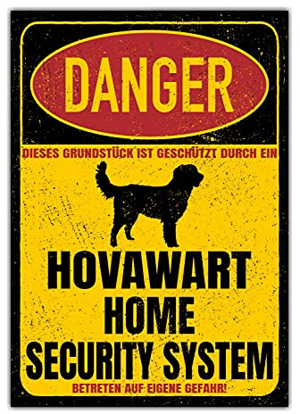 Hovawart Schild Danger Security System Türschild Hundeschild Warnschild Schild Hund Hovi Sicherheitsschild Hund Privatgrundstück Hundewarnung Warnung vor dem Hund