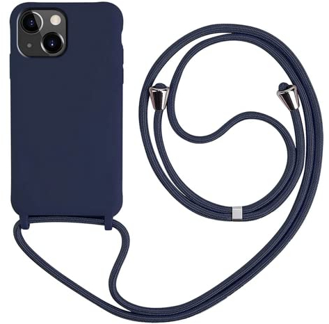 MEVIS Coque Compatible avec iPhone 13 Mini,Collier pour Étui Colliers de cellulaire Mince Antichoc Réglable Lanyard Case-Bleu Marin