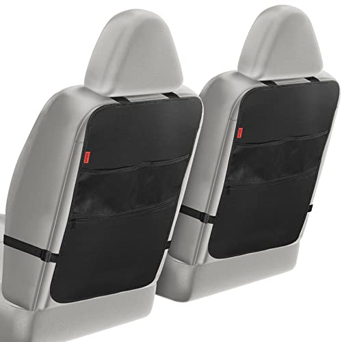 INFIVITA 2pcs Auto Rückenlehnenschutz – Auto Organizer mit 3 Großen Taschen zum Aufbewahren von Kindersachen,Kick-Matten-Schutz,Schwarz