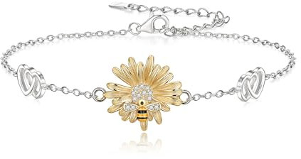 Clearine Sonnenblume Armband Biene 925 Sterling Silber CZ Verstellbare Herz Charm Armkette für Damen