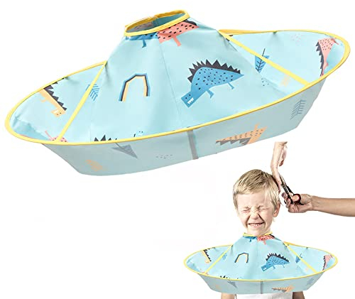 YANJIY Friseurumhang Kinder Wasserdichte, Kinder Haarschnitt Umhang, Haar Schneideumhang Regenschirm Kinder, Wasserdichte Kinderhaarschnitt für Familien Friseursalon Haarstyling und Schnitte, M, Blau