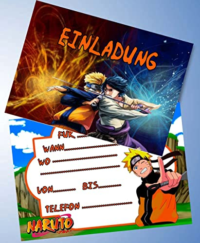 ich 12 Einladungskarten & 12 Umschläge für Geburtstag Partys und Kindergeburtstag Kompatibel mit Naruto Nr. 1