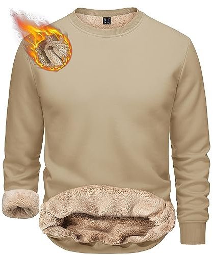 TACVASEN Thermal Jumper Mens Crew Neck Sweatshirts Winter Warm Fleece Thick Sherpa Lined Pullover Tops Khaki,M