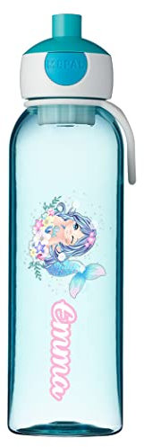 Wasserflasche für Kinder Personalisiert mit Namen zur Schule Kindergarten Sportflasche für Getränke Auslaufsichere Trinkflasche mit einem starken Verschluss BPA-frei Mermaid [110]