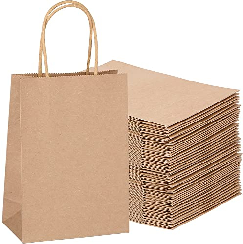 Vebetter 42PCS Papiertüten mit Henkel Braun, Kleine Papiertragetaschen Papiertüten aus Kraftpapier Geschenktüten Kraftpapiertüten Papiersackerl Geschenktaschen für Geschenk, Geschenktüten 21x16x8.
