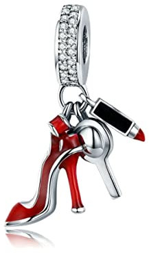 Charmes Chaussures à talons hauts pour Bracelets - Charms de Perles ajourées en Argent Sterling 925, charmes de Coeur d'amour pour Bracelets et Colliers pour Femmes