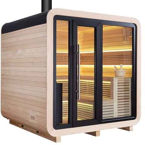 AWT Sauna THE CUBE X2 Hemlock/225x225/Harvia Holzofen