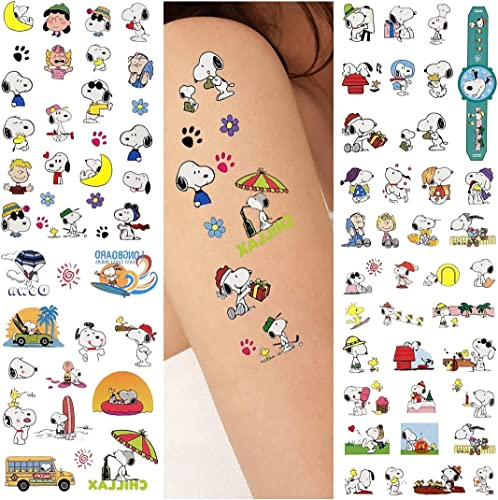 Snoopy Kinder Temporäre Tattoos Tattoo Stickers Set Party Favor Tattoo Aufkleber (4 Blätter)