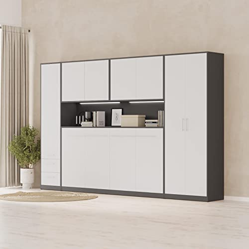 SMARTBett Wohnwand Schlafzimmer Jugendzimmer Gästezimmer Set mit Schrankbett 90x200 + 4 Schränke Anthrazit/Weiss