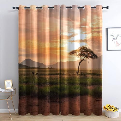 TAKUAN Sonnenuntergang Vorhänge Verdunklung svorhänge mit Muster Afrikanische Savanne, Vorhang Blickdicht mit Ösen Gardinen Wohnzimmer Schlafzimmer Kinderzimmer Dekoration 2er Set-245 x 140 (H X B)