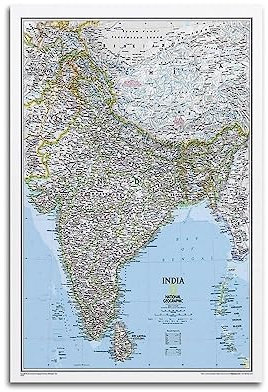 JONZA Landkarte Poster Asien Indien Klassische Karte Dekorative Malerei Leinwand Wand Und Kunst Bild Familie Schlafzimmer Dekor 20x30inch(50x75cm)