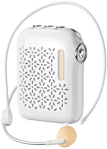 Amplificador de Voz de 20 W para Profesores con Auriculares con Micrófono con Cable, Altavoz Bluetooth Portátil Recargable, 12H Tiempo de Trabajo, para Enseñanza, Entrenador, Aula (Blanco)