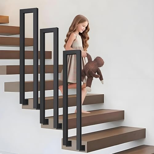 Ogimeka Barandilla Escalera Interior, Pasamanos Escalera en Forma de U, Barandillas Escaleras para Villas, Balcones, Pasillos, Apartamentos, Interiores y Exteriores (Negro - montaje lateral, 85cm)