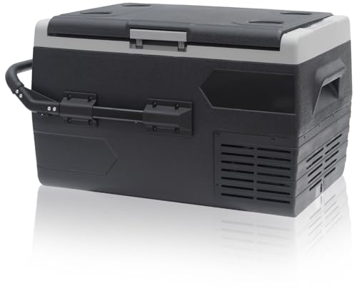 Smad Glacière à Compression 12V/24V/220V, Glacière Electrique Portable, avec roulettes et Porte-Gobelets, 50L, -20°C - 20°C, pour Voiture, Caravane, Bateau, et Loisirs, Noir