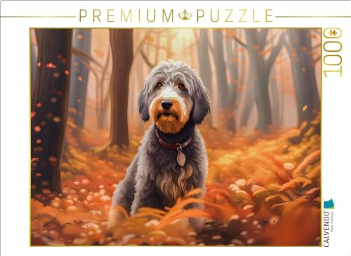 CALVENDO Puzzle Aussiedoodle im Herbstwald | 1000 Teile Lege-Größe 64 x 48 cm Foto-Puzzle für glückliche Stunden