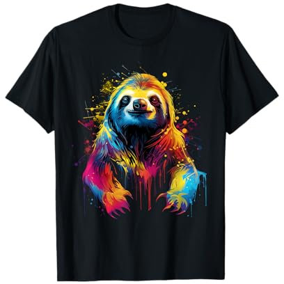 Cooles Faultier auf bunt bemaltem Faultier T-Shirt