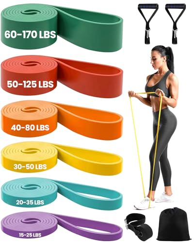 MOXTOYU Resistance Bands Set of 6 Upgraded Pull up Bands 6 Resistance Levels Multiple Accessories Door Anchors Handles Storage Bags Exercise Bands Suitable for Women & Men for Home Gym Yoga