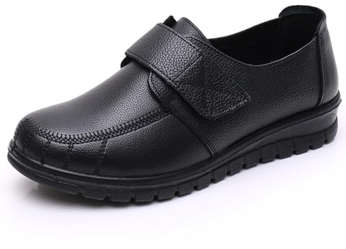 AEHO Diabetiker Schuhe Damen Extra Weit Klettverschluss PU Leder Air Cushion Slip On Walking Shoes zum Hineinschlüpfen Wandersneaker Lässige,Schwarz,40/250mm
