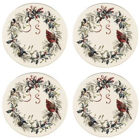 Lenox 897091 Winter Greetings Dinnerware Dinner Plates, Set of 4, Red & Green, Christmas, Holiday Hosting, Service For 4