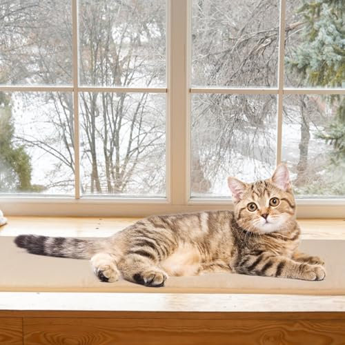 pet prime Cat Window Bed, Cat Window Hammock, Sill Non-Slip Lounger Cushion for Windowsill 90x28cm(Beige)