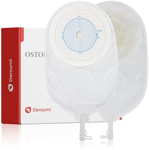 DERAYMI 10 Pcs de sacs d'urostomie, une seule pièce anti-reflux vidange poches urologiques poches jetables avec valve de vidange pour iléostomie colostomie soins de la stomie 20-65mm