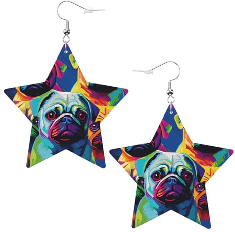 Pop-Art-Ohrringe mit mehreren Hunden, modische Stern-Ohrringe, Anhänger, stilvoll und schön, leicht, baumelnd für Frauen und Mädchen, Einheitsgröße, Leder