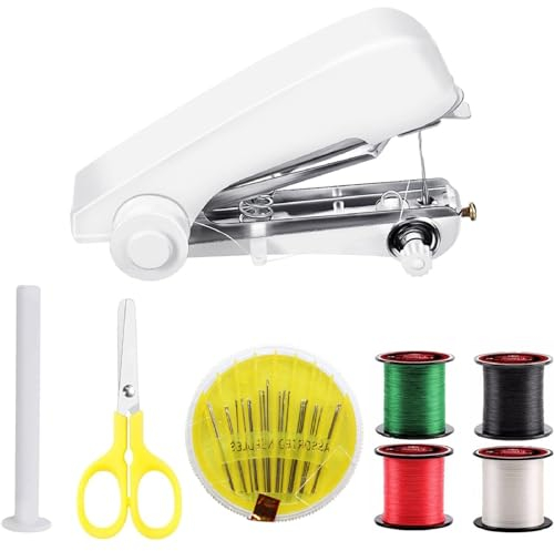 Mini Máquina de Coser,Máquina de Coser Manual Portátil,Mini Máquina de Coser de Mano Fácil de Usar Y de Puntada Rápida Adecuada para Ropa Cortinas Telas Bricolaje para Viajes en Casa