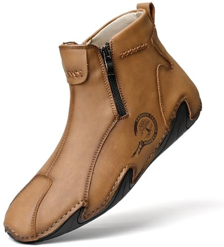 OJPO Zapatos de cuero para hombre, sin cordones, con cremallera lateral, zapatos de conducción para hombre, cómodos zapatos náuticos para hombre, Fba3013-marrón, 22 EU