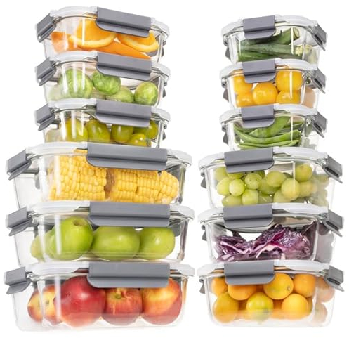 GENICOOK 24 Stück Glas Frischhaltedosen mit Deckel Glas Vorratsdosen Set für Lebensmittel,Glas Meal Prep Boxen,Aufbewahrungsbehälter Luftdichte Lebensmittelbehälter für Küche