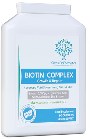 Biotin Complex Growth & Repair – 3 Month Supply - Advanced Nutrition for Hair, Nails & Skin - Balanced Formula of D-Biotin, Silica, Hyaluronic Acid, Selenium, Zinc, Iron & Copper Plus VIT C – UK Made